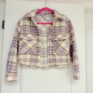 Zara Cream and Purple Plaid Jacket, Size S